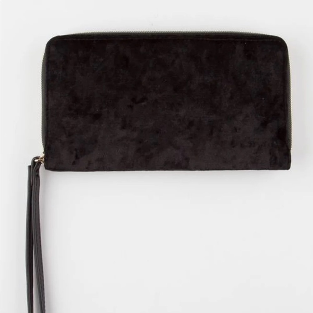 Black velour wristlet wallet
